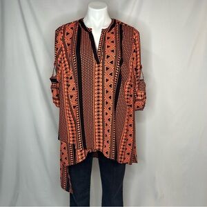 Denim 24/7 Geometric Asymmetrical Orange & Black Tunic, 14W